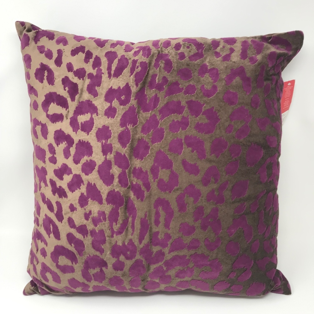 Holiday Lane Leopard Pattern Square Throw Pillow Brown Purple Velvet 18" Square